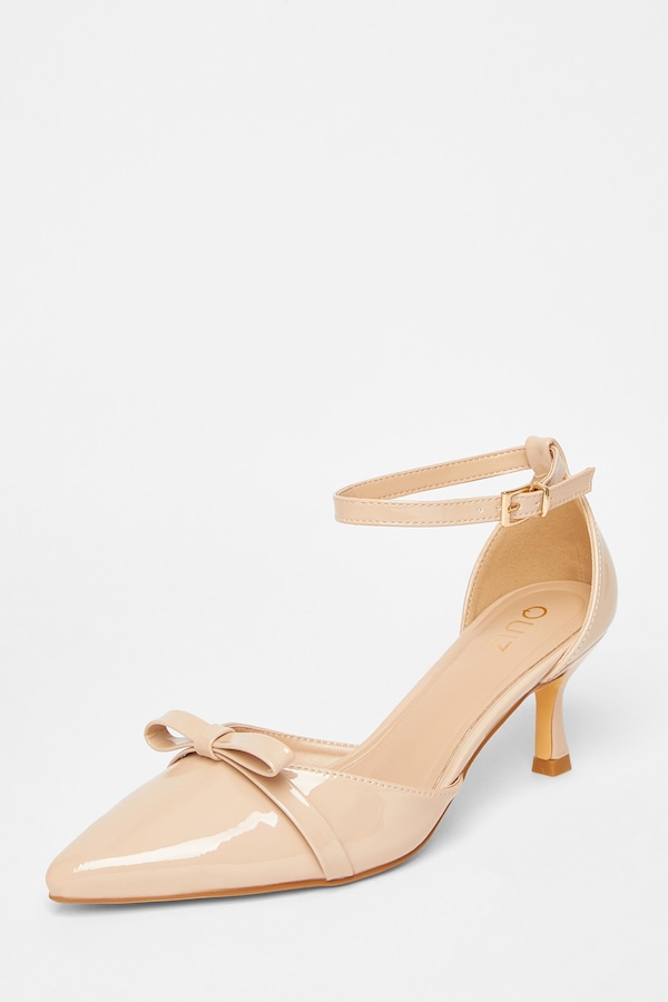 Quiz Nude Patent Bow Court Heels