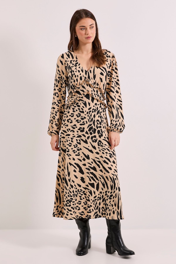Dorothy Perkins Animal V Neck Empire Seam Blouson Sleeve Jersey Midi Dress Animal