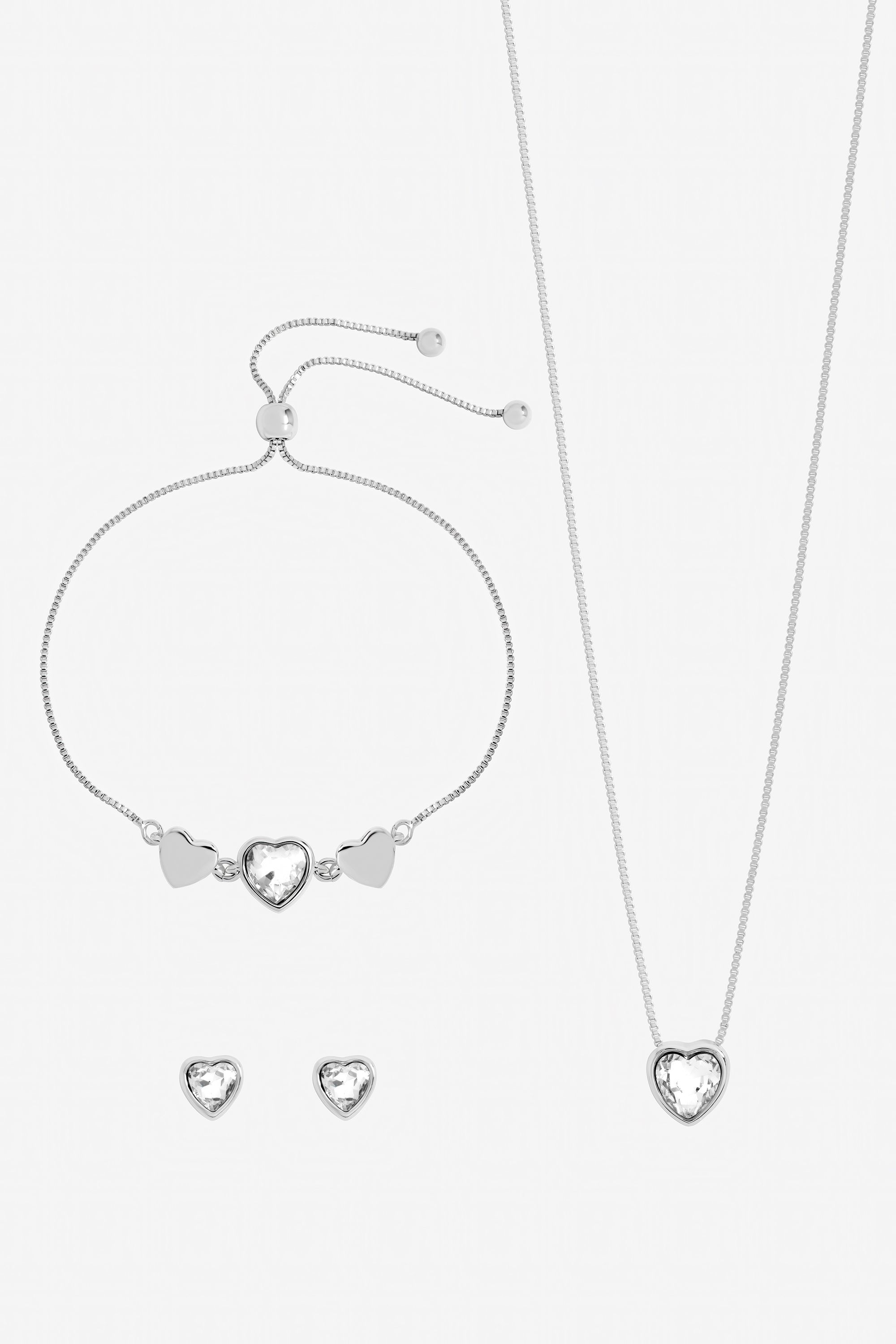 Jon Richard Silver Crystal Heart Trio Set - Gift Box image 2