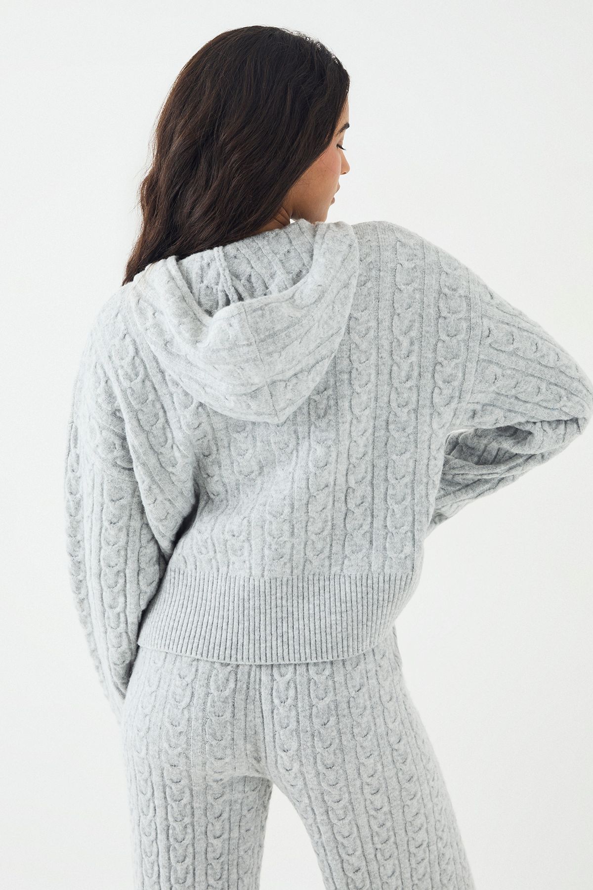 DSGN Studio DSGN Studio Cable Knit Zip Through Hoodie Ash Grey image 2