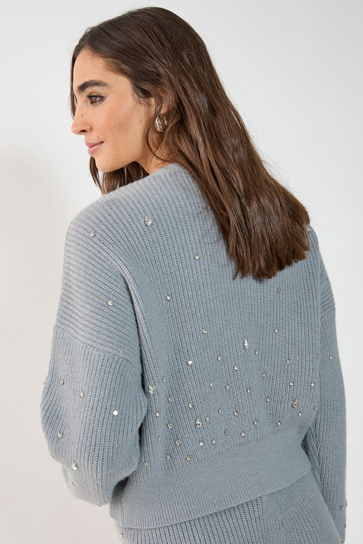 NastyGal Embellished Knitted Cardigan Grey image 4