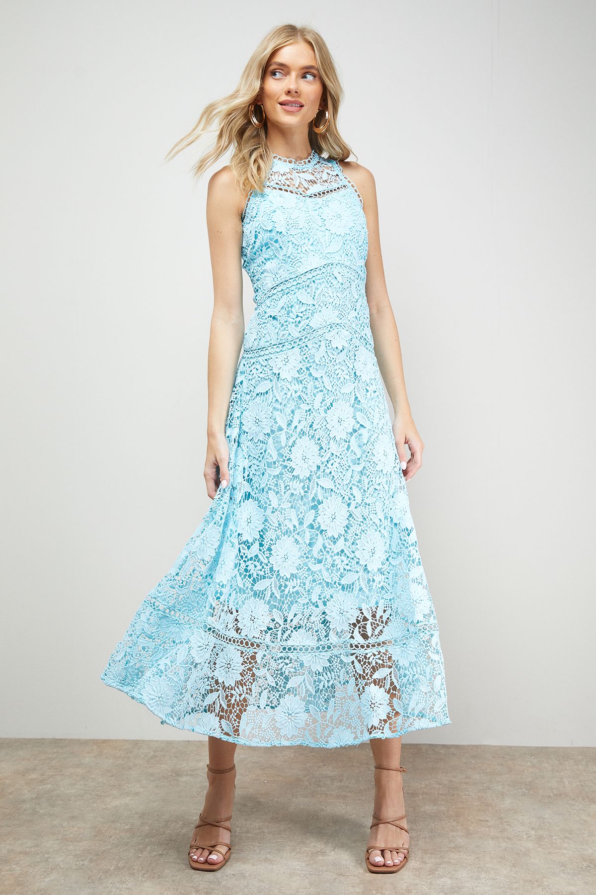 Oasis Lace Detail High Neck Midi Dress Aqua image 4