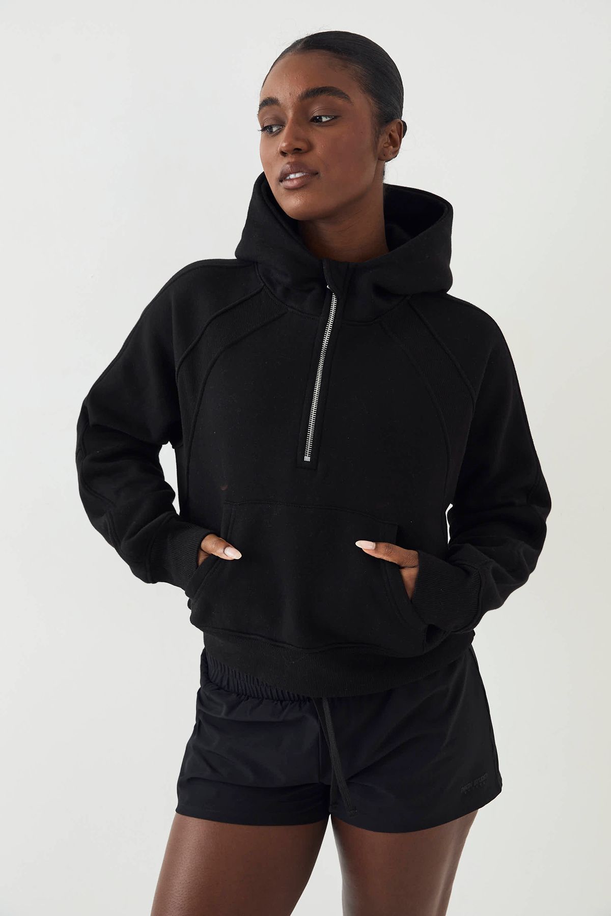 DSGN Studio DSGN Studio Ribbed Panel Half Zip Hoodie Black image 1