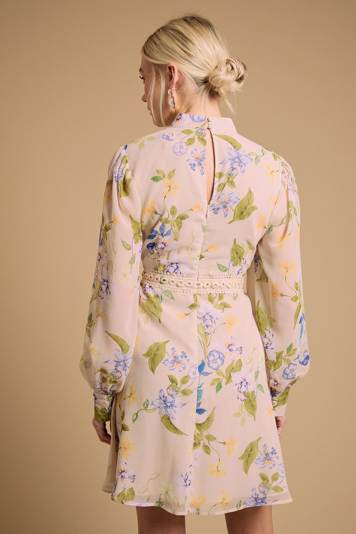 Oasis Print Collar Mini Fit and Flare Dress Cream image 4