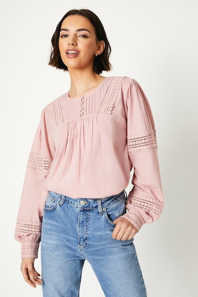 Oasis Lace Insert Broderie Blouse Blush