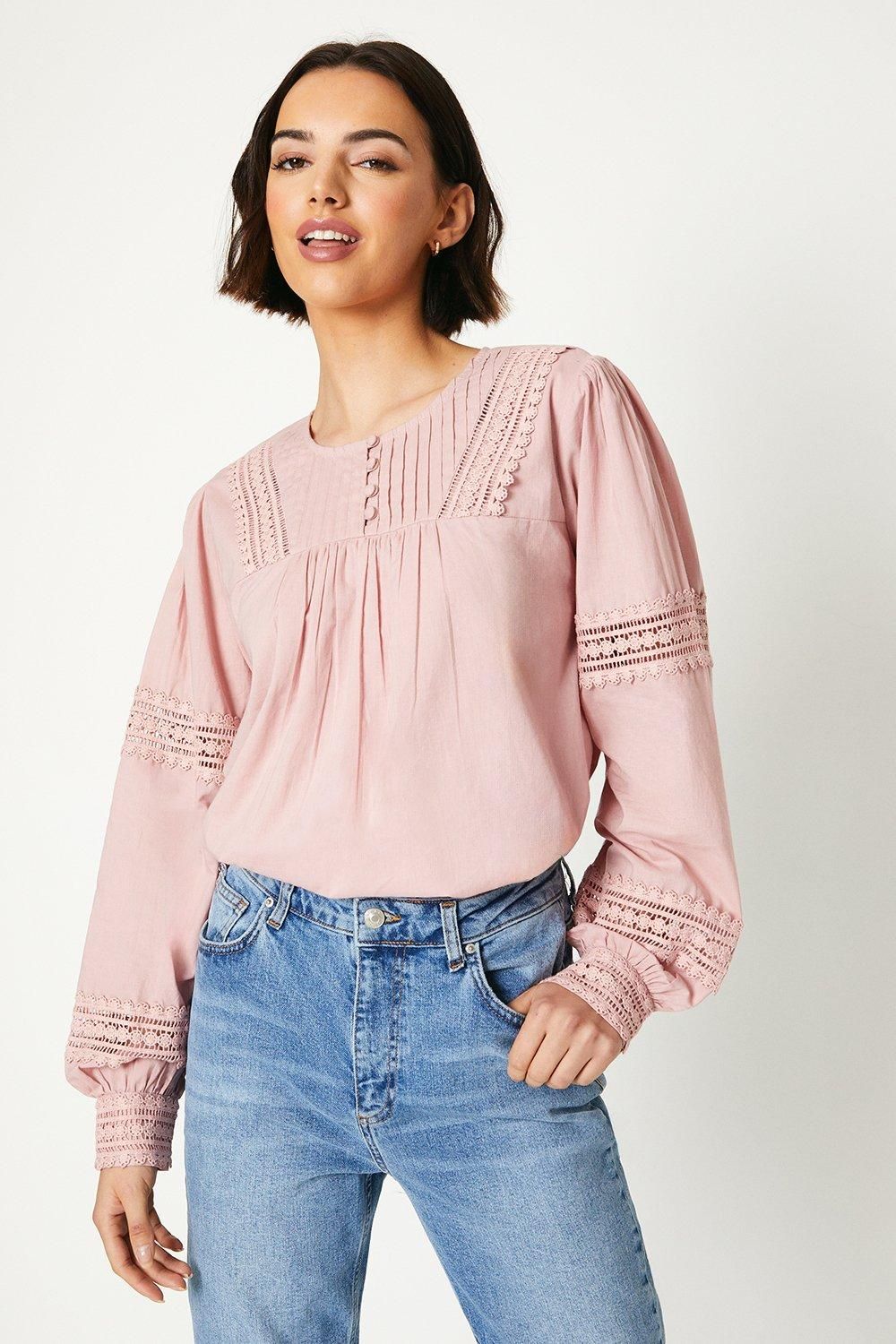 Oasis Lace Insert Broderie Blouse Blush image 1