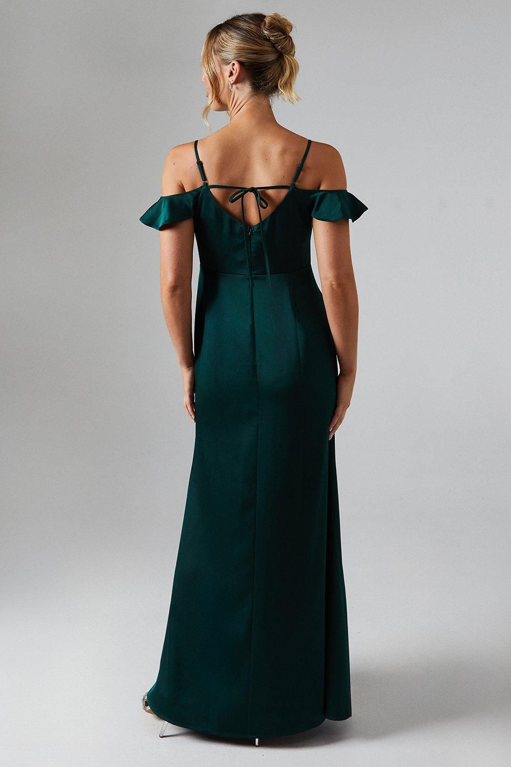 Oasis Cold Shoulder Satin Bridesmaid Midaxi Dress Emerald image 3