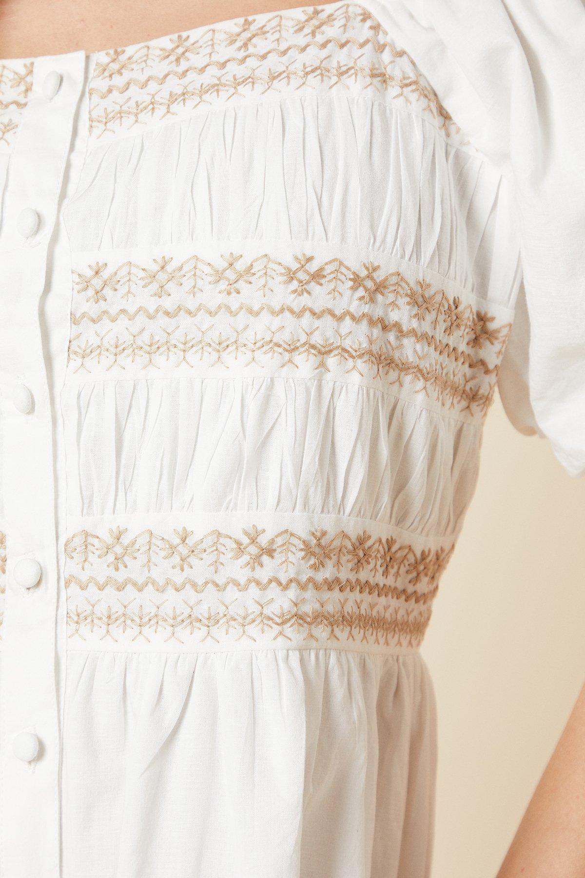 Dorothy Perkins Petite Embroidered Bust Button through Poplin Midi Dress Rust image 5