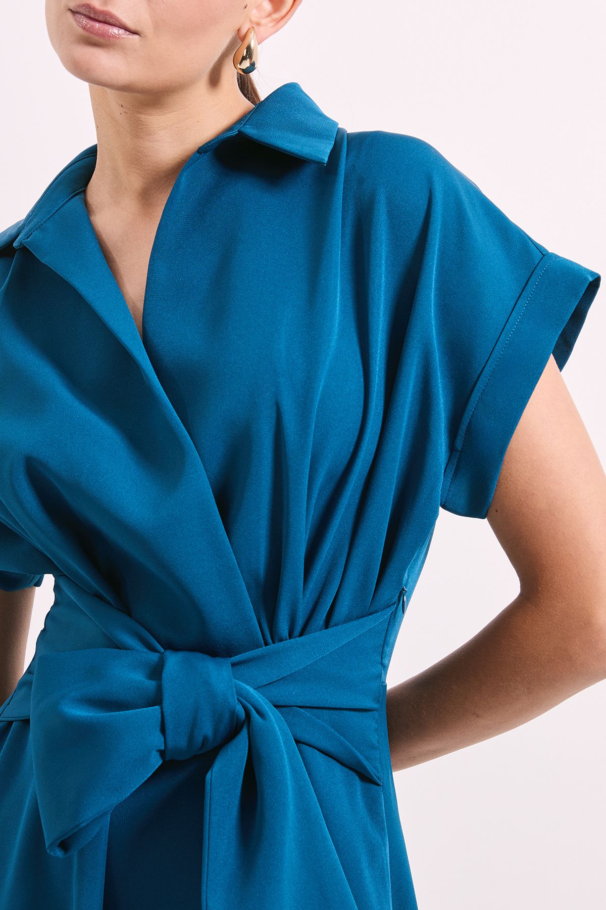 Principles Teal Front Tie Shirt Midi Dress Teal image 5