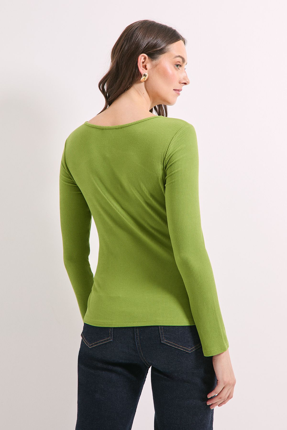Principles Green Buckle Detail Ribbed Jersey Top Green image 3