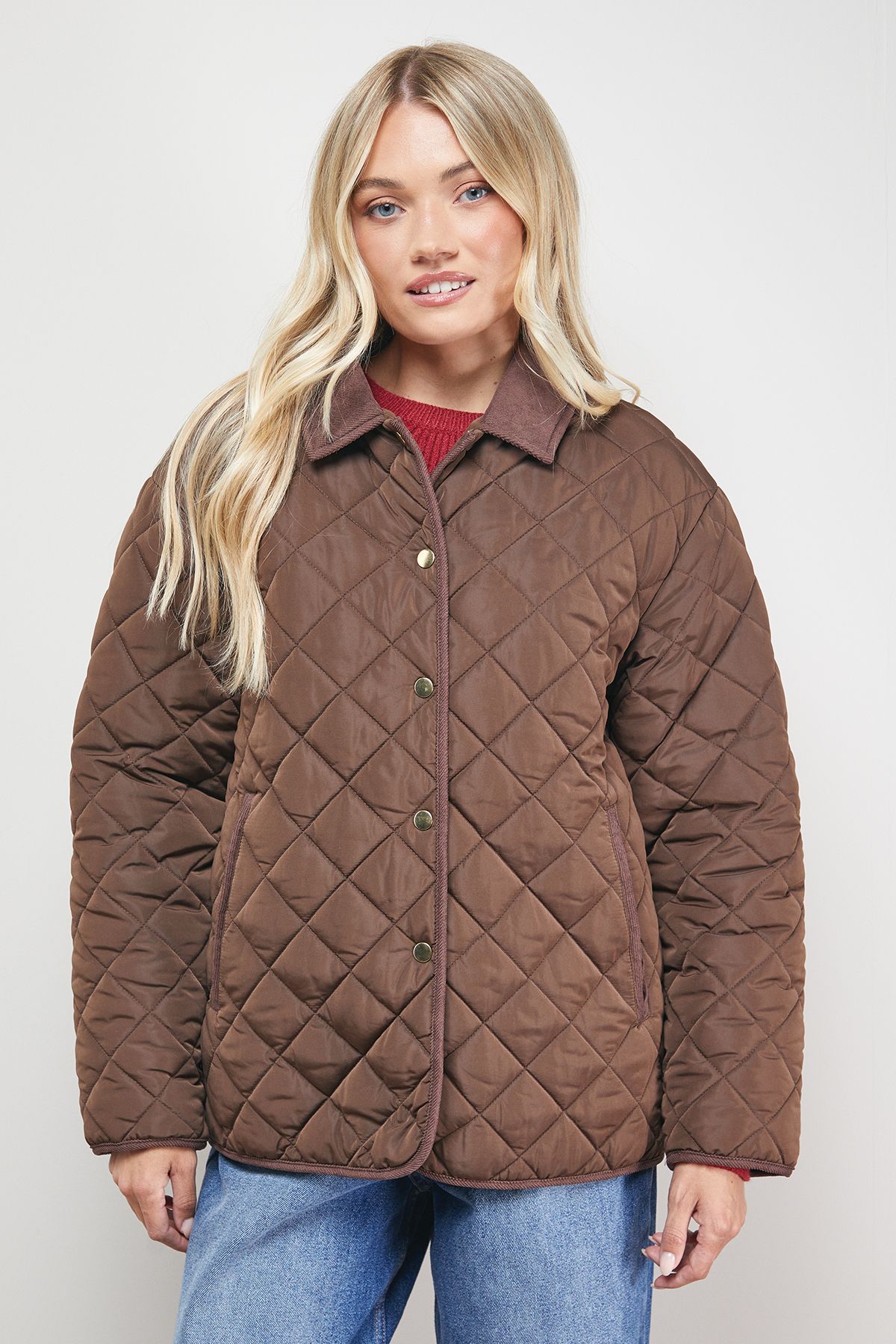 Oasis Padded Cord Collar Jacket Choc Brown image 2