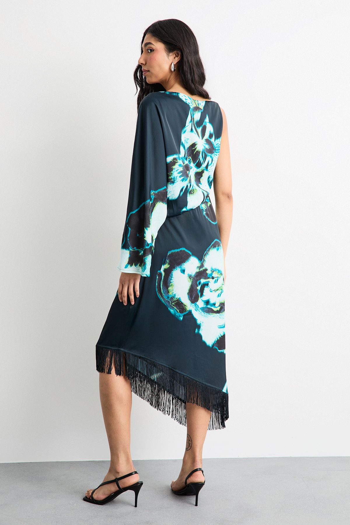 Warehouse Placement Print One Shoulder Satin Midi Dress Floral image 3