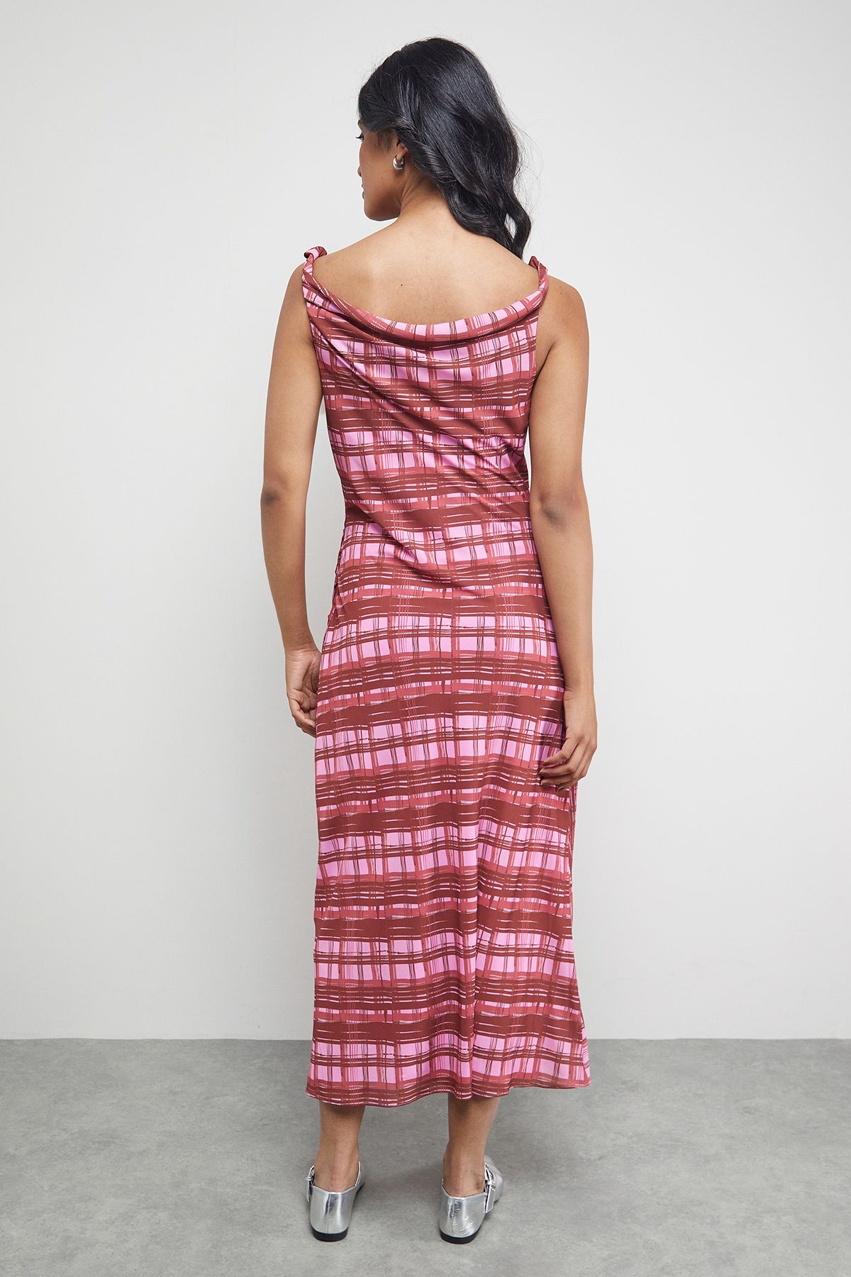 Warehouse Tony Chiffon Cowl Button Wrap Midi Slip Dress Pink image 4