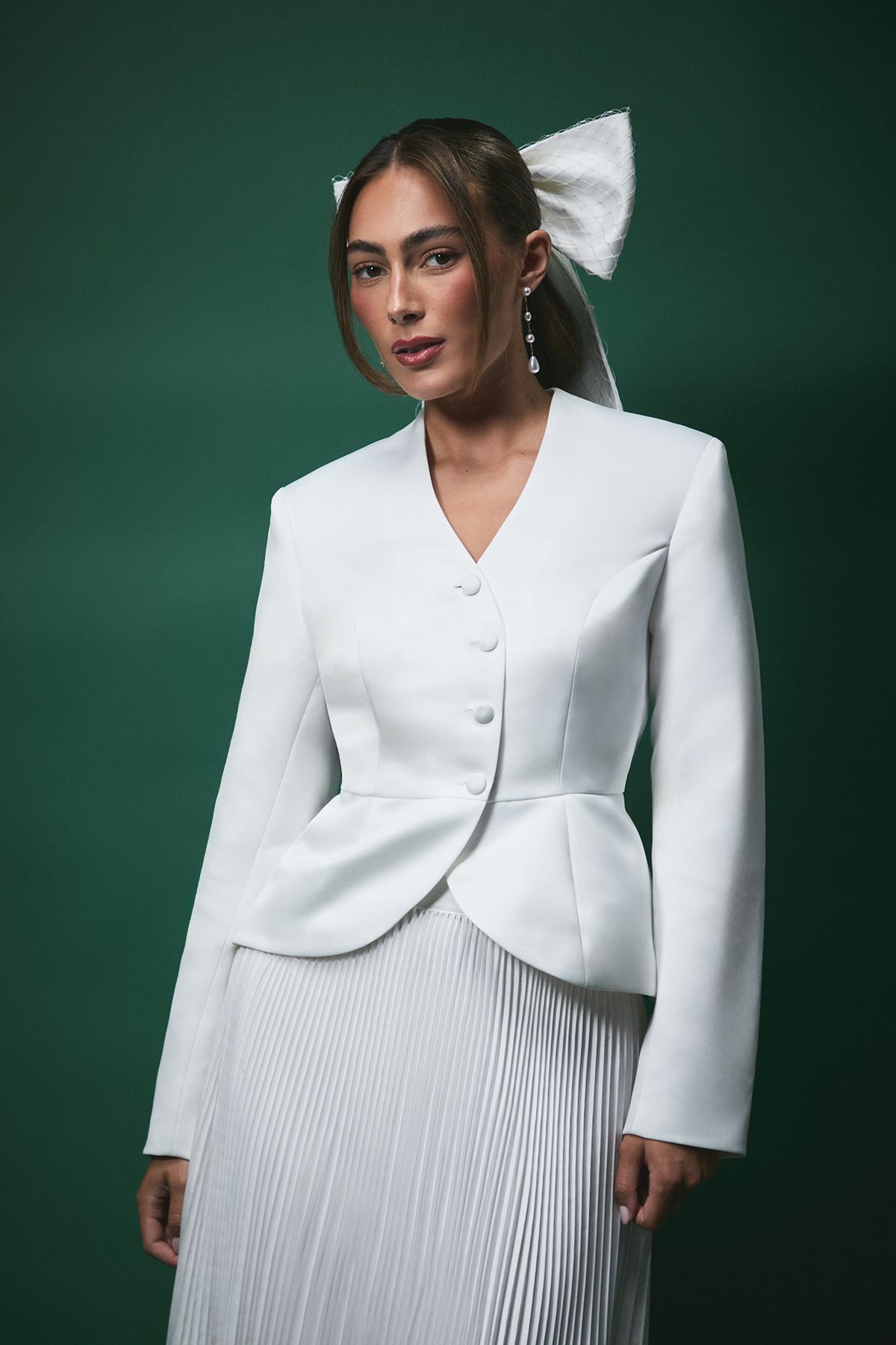 Coast Lisa Tan Waisted Peplum Hem Jacket White