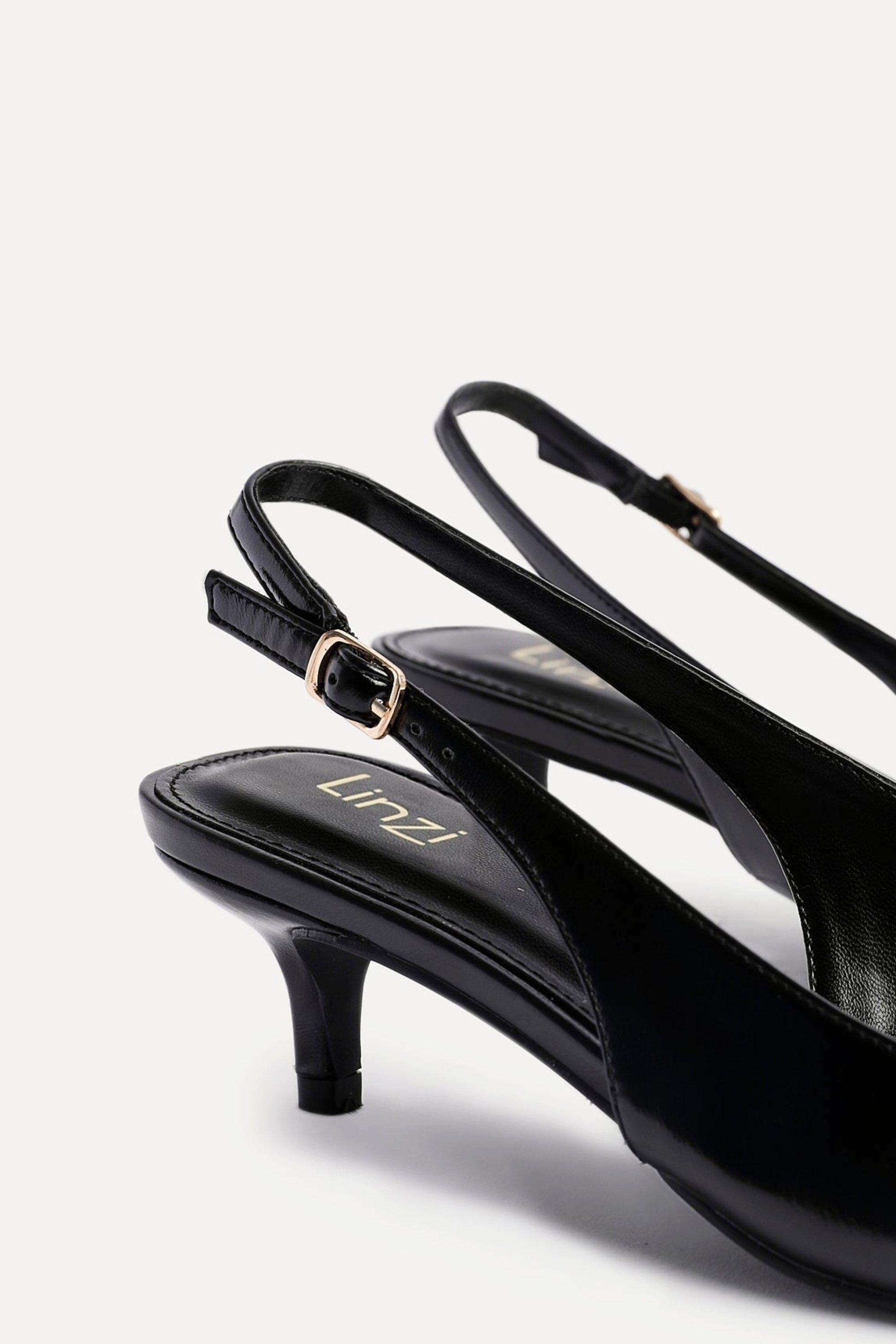 Linzi Elvira Black Faux Leather Slingback Kitten Court Heels image 5