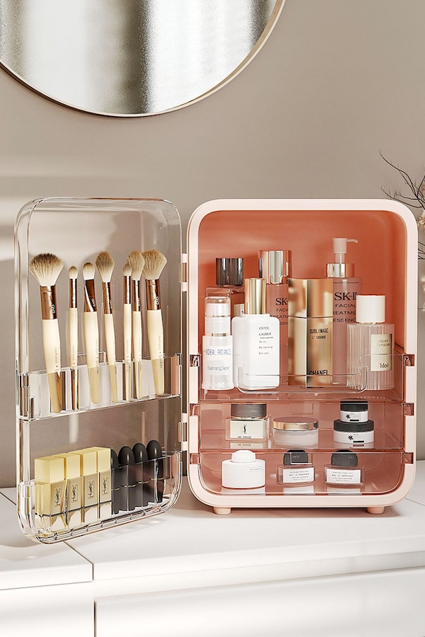 Living and Home Cosmetic Organizer Skincare Display Box Makeup Storage Case with Mirror