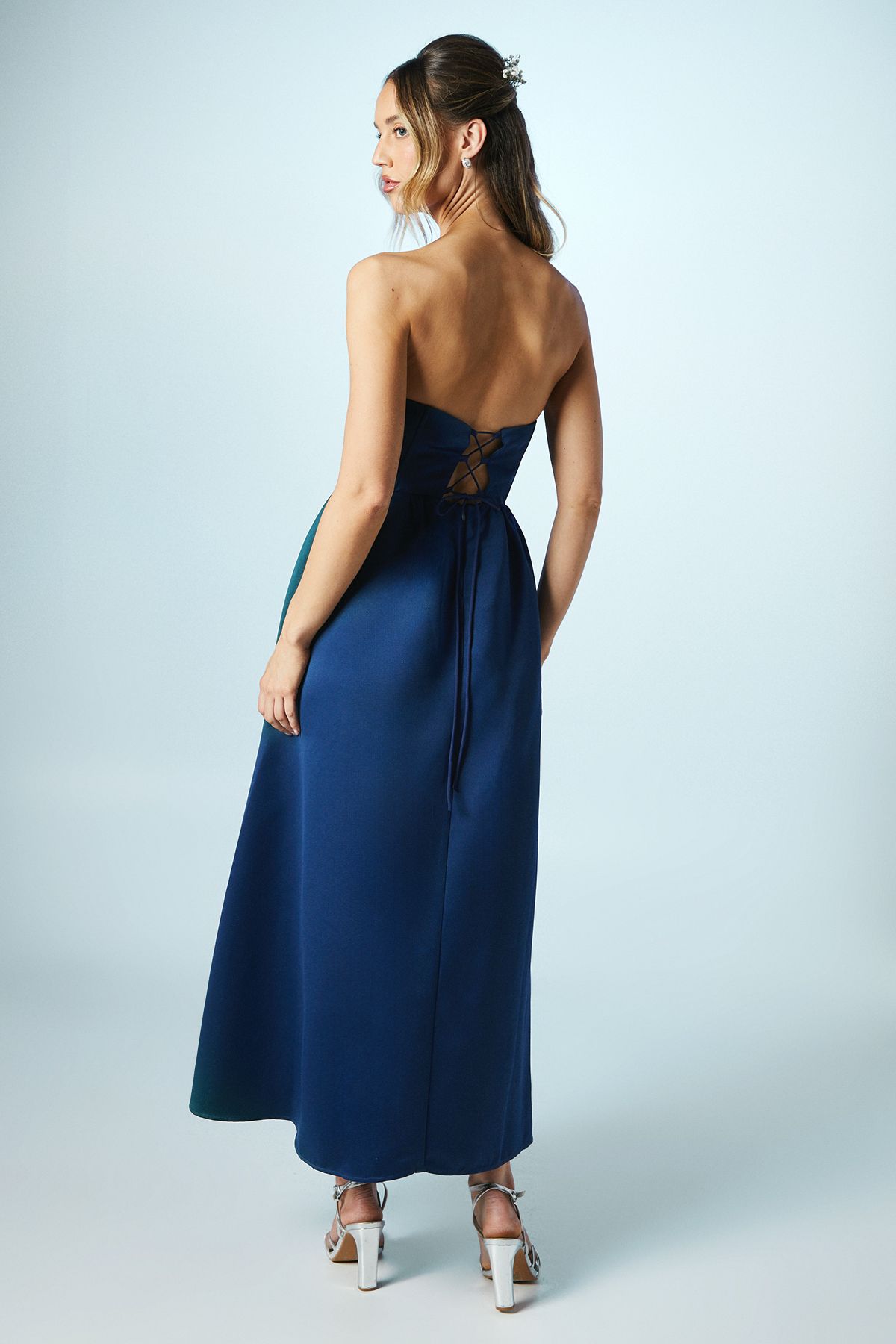 Coast Structured Satin Corset Bridesmaid Dress Navy image 3