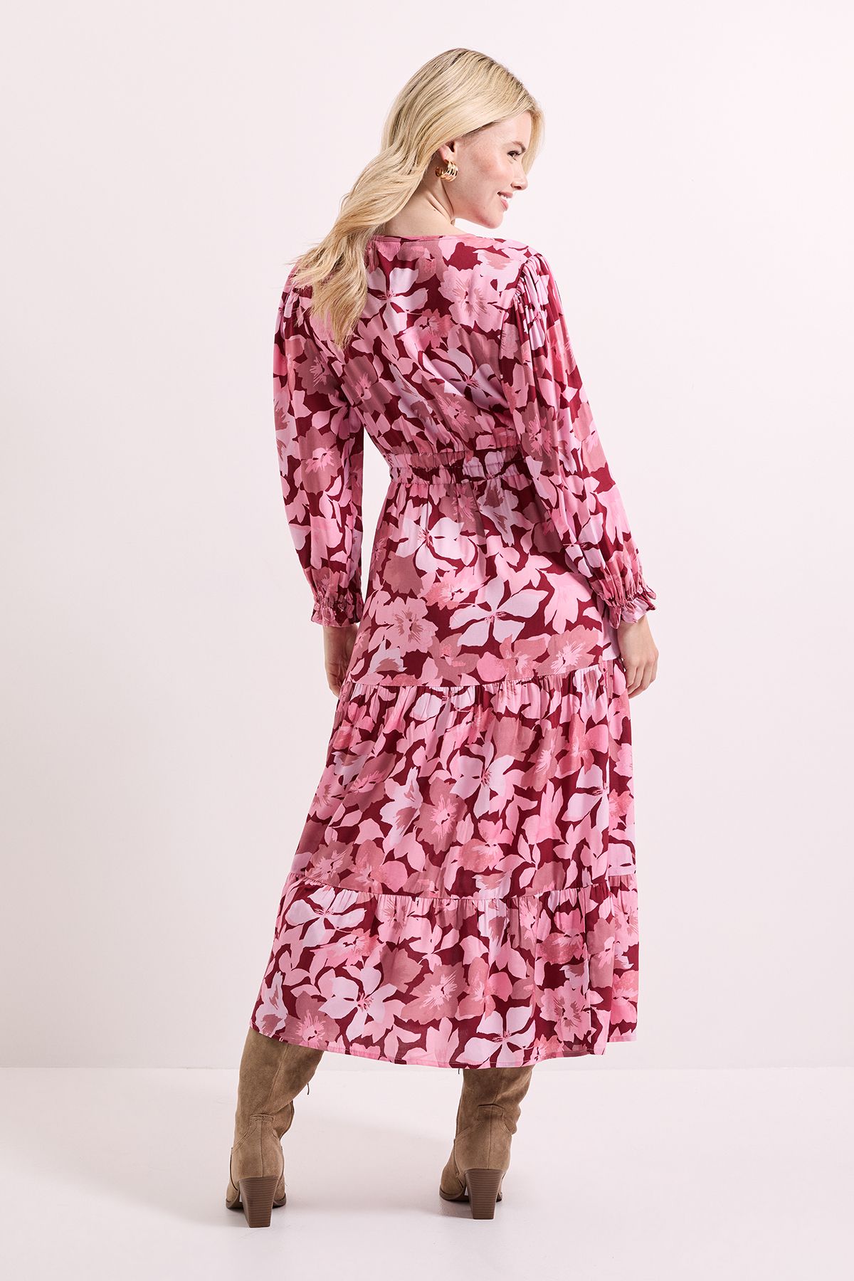 Dorothy Perkins Pink Floral Wrap Front Tiered Skirt Midaxi Dress Floral image 4