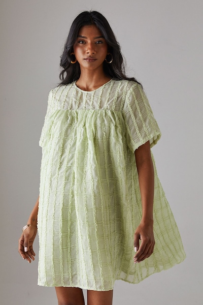 Warehouse Ruffle Organza Babydoll Mini Smock Dress Apple Green