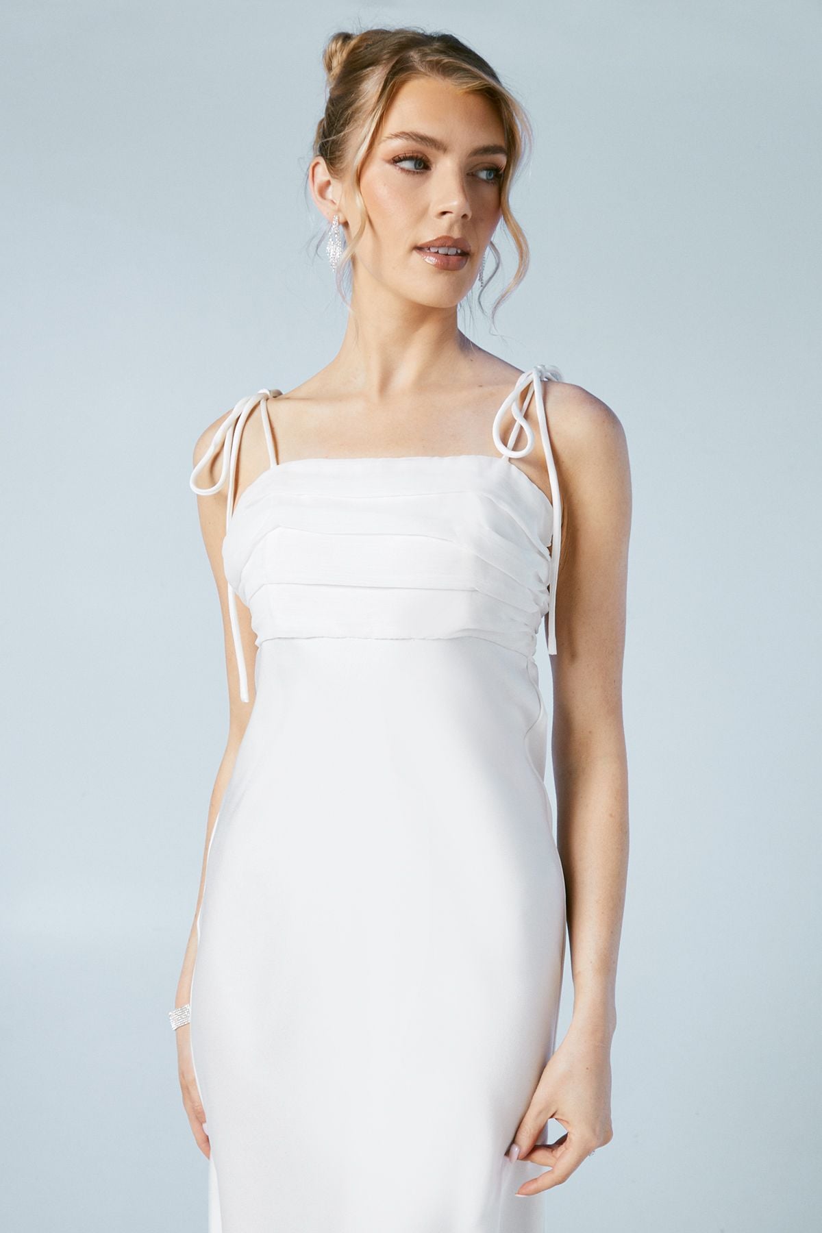 Oasis Satin Chiffon Mix Tie Shoulder Wedding Dress Ivory image 4