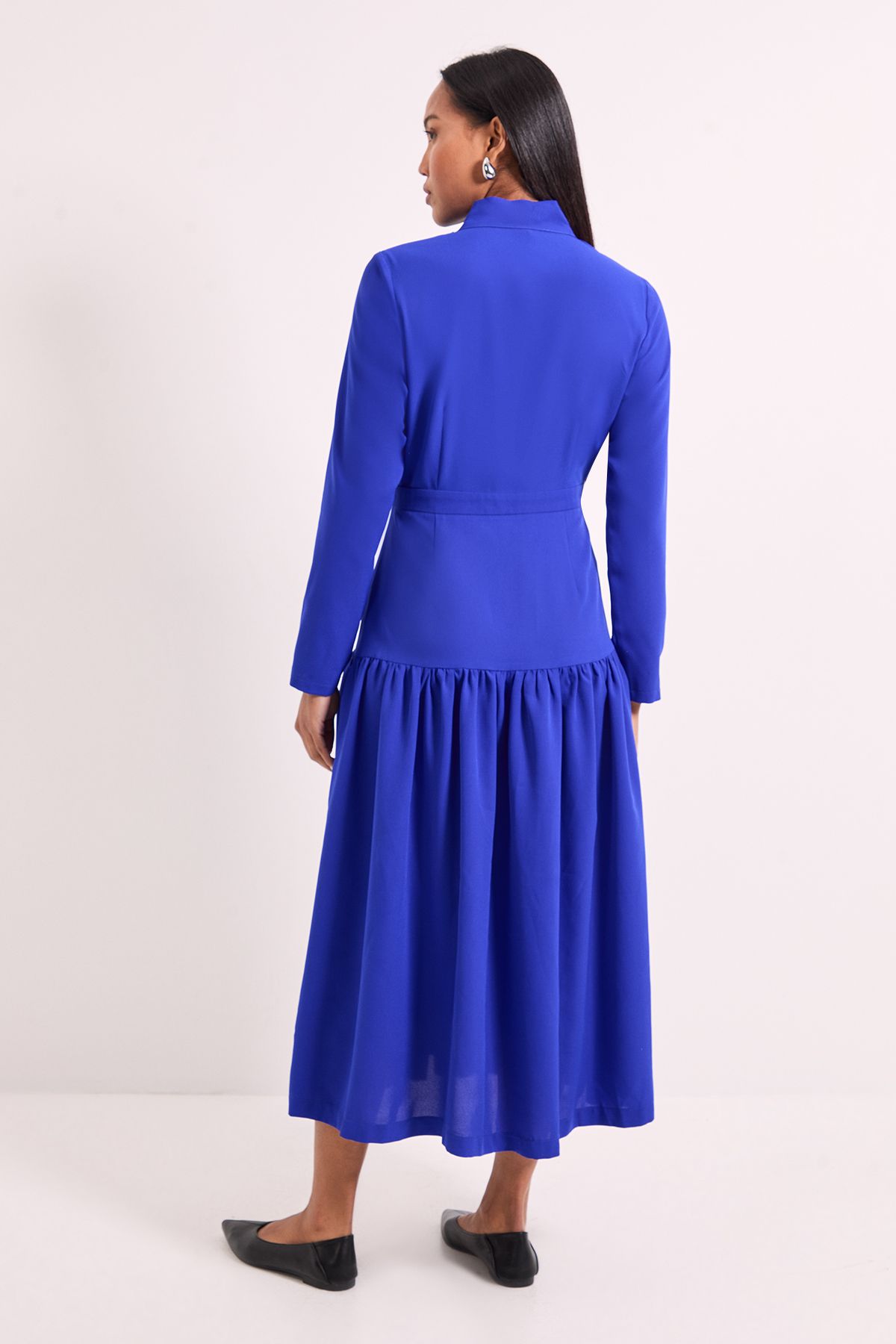 Principles Tie Neck Yolk Detail Crepe Midi Dress Cobalt image 3