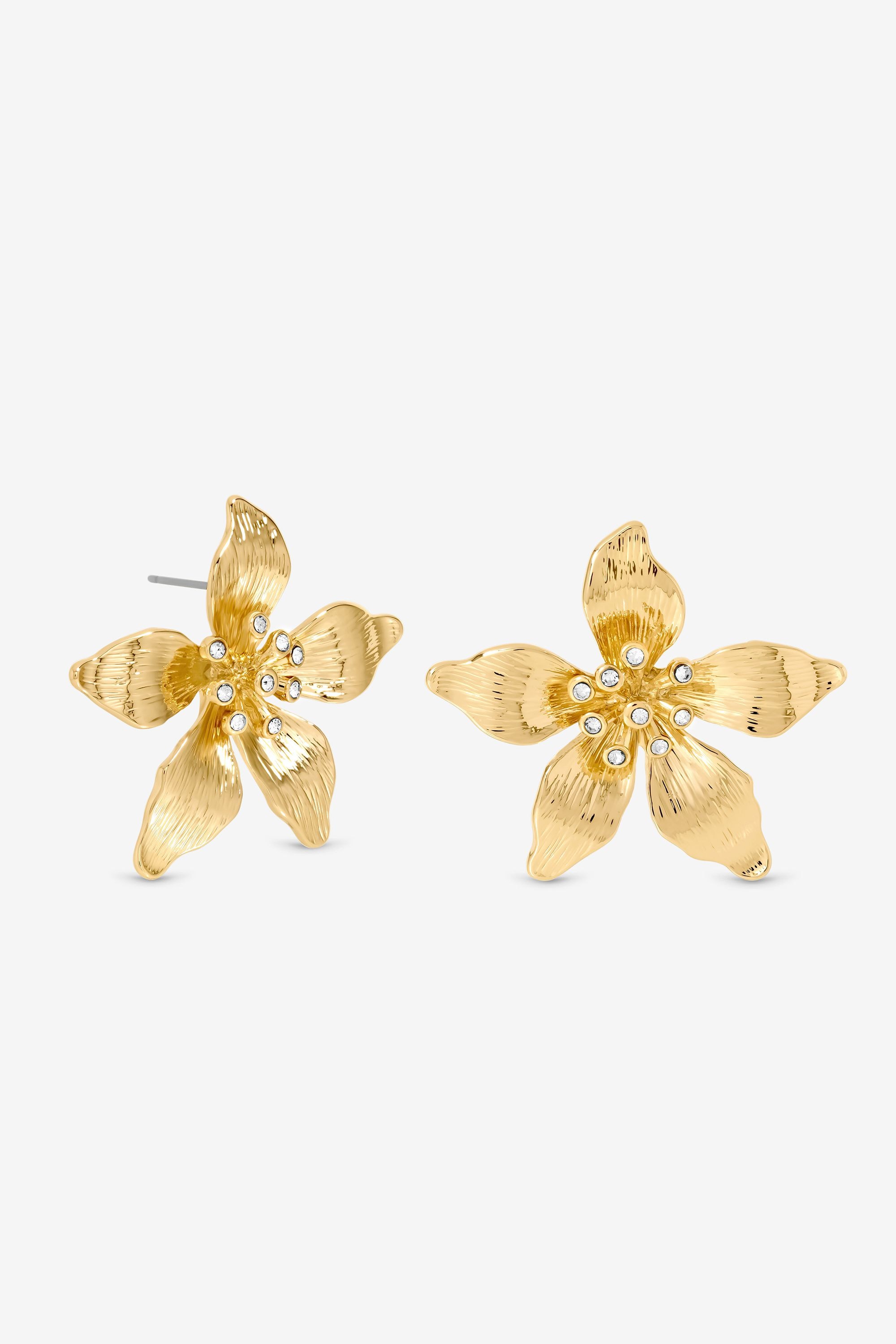 Mood Gold Polished Statement Floral Earrings
