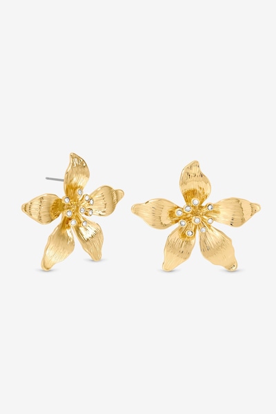 Mood Gold Polished Statement Floral Earrings