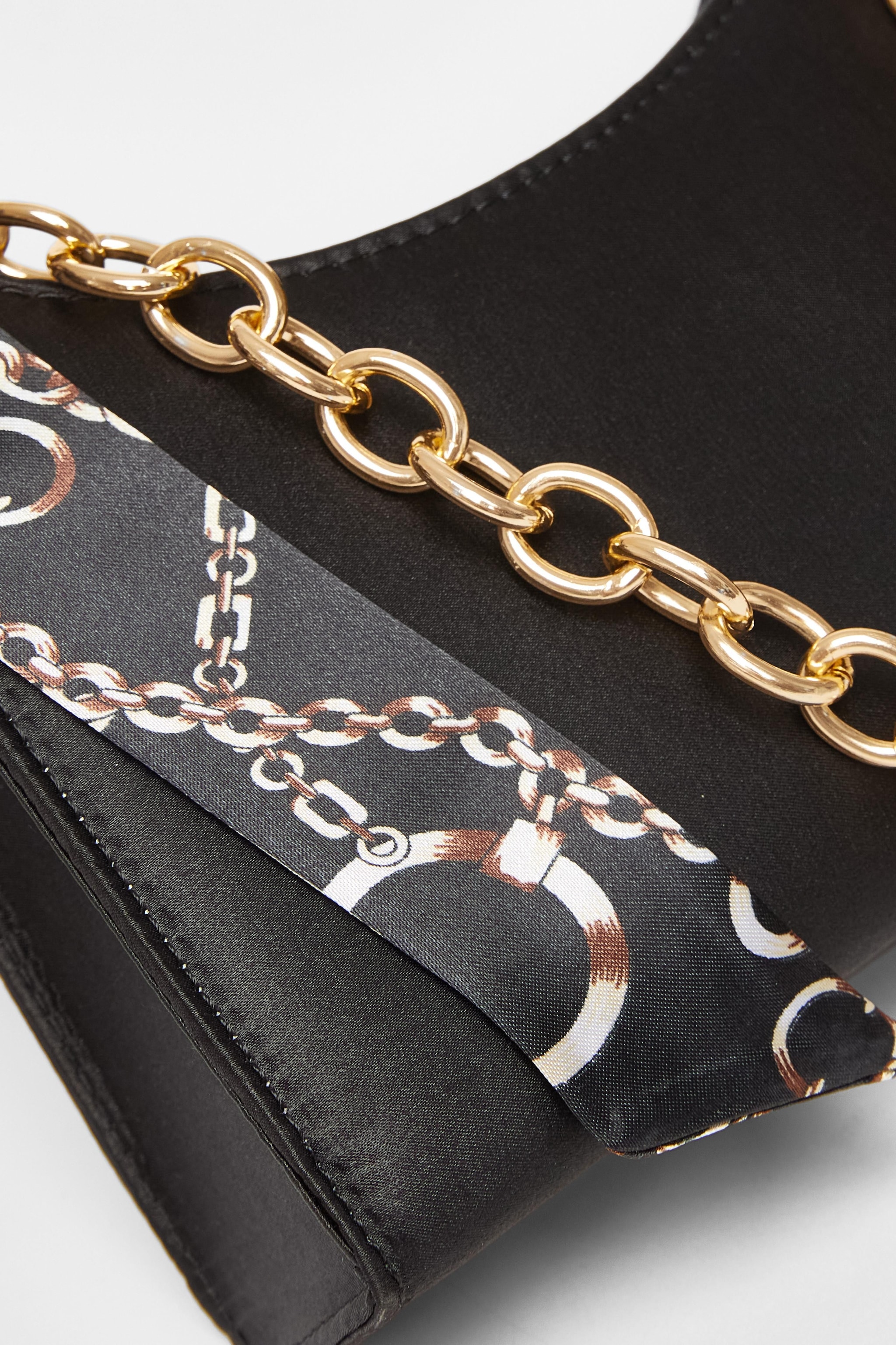 Quiz Black Satin Chain Shoulder Bag image 5