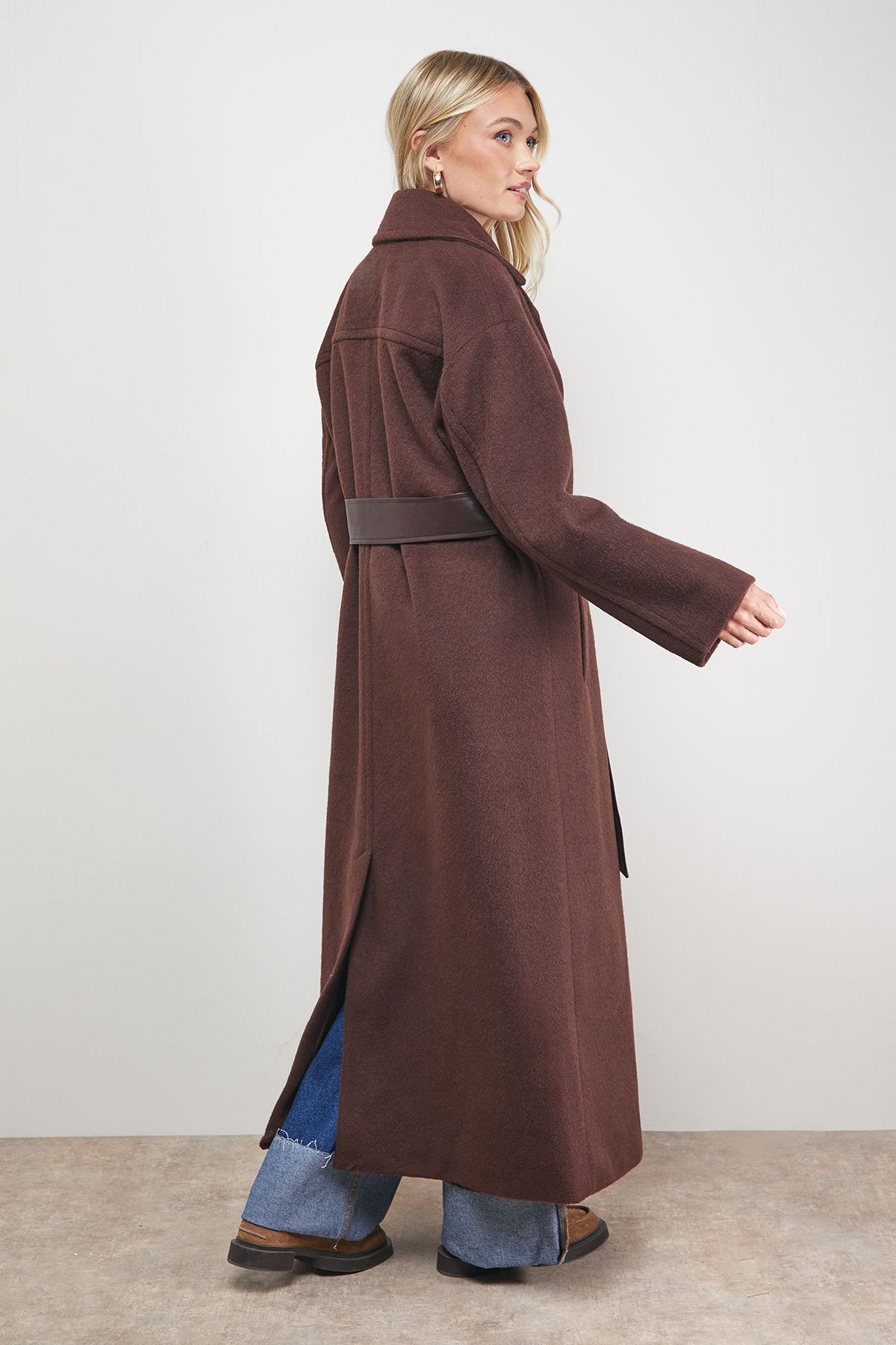 Oasis Relaxed Maxi Belted Coat Chocolate image 5