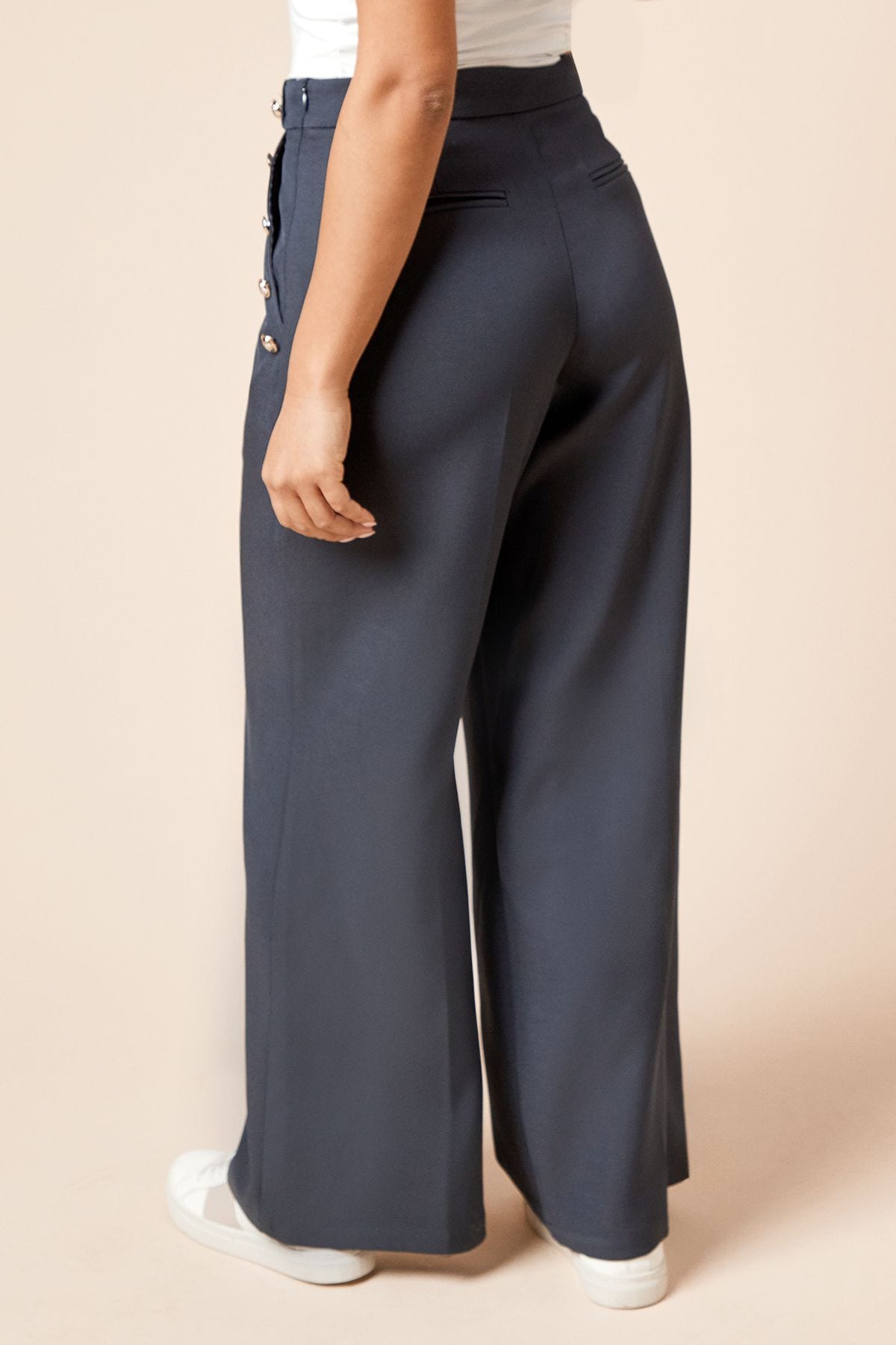 Dorothy Perkins Petite Military Button Detail Wide Leg Trouser Navy image 3