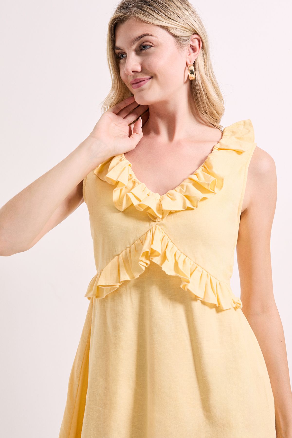 Dorothy Perkins Ruffle Sleeve Tie Back Mini Dress Lemon image 3
