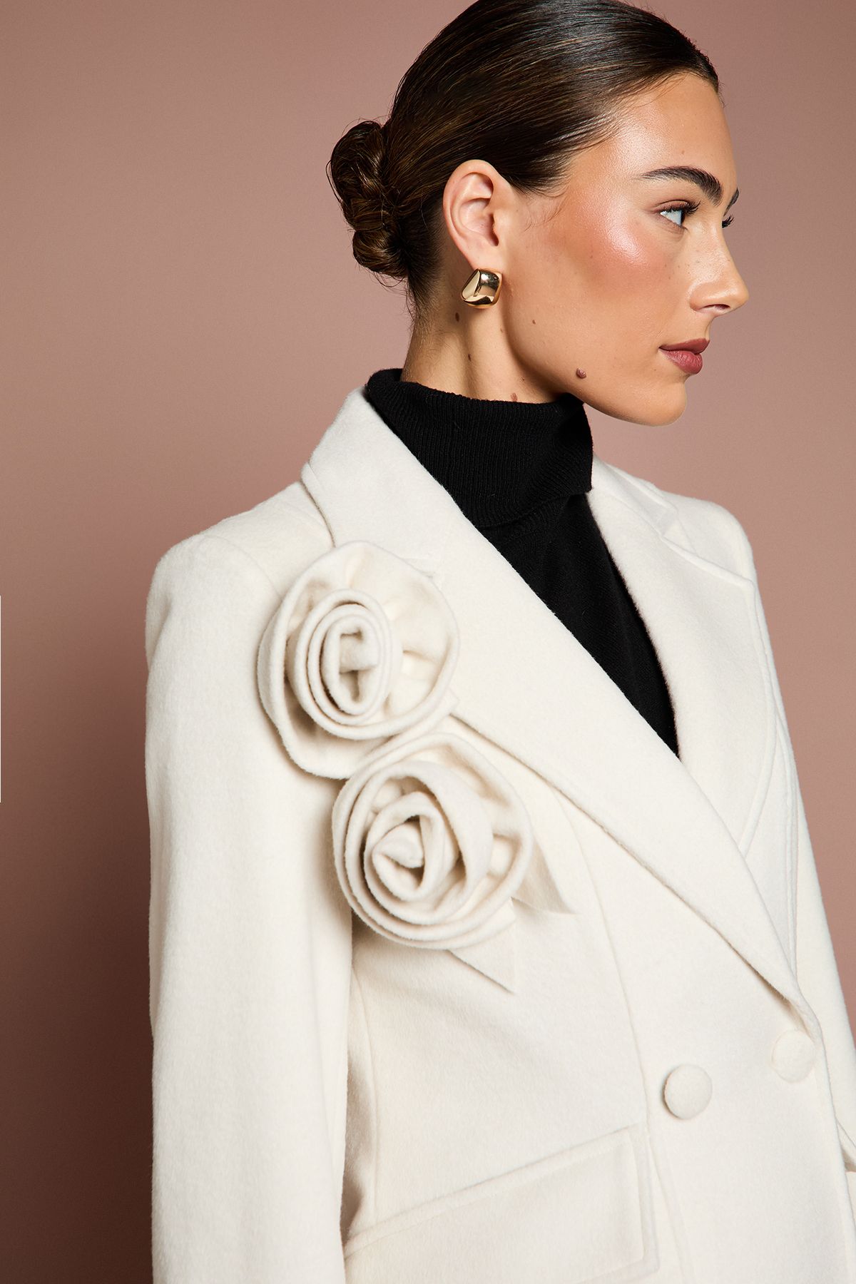 Coast Lisa Tan Occasion Floral Detail Longline Coat Ivory image 2