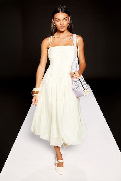 RUNWAY 1.8.1.8 Runway 1.8.1.8 Tie Strap Pleat Detail Midi Dress Lemon