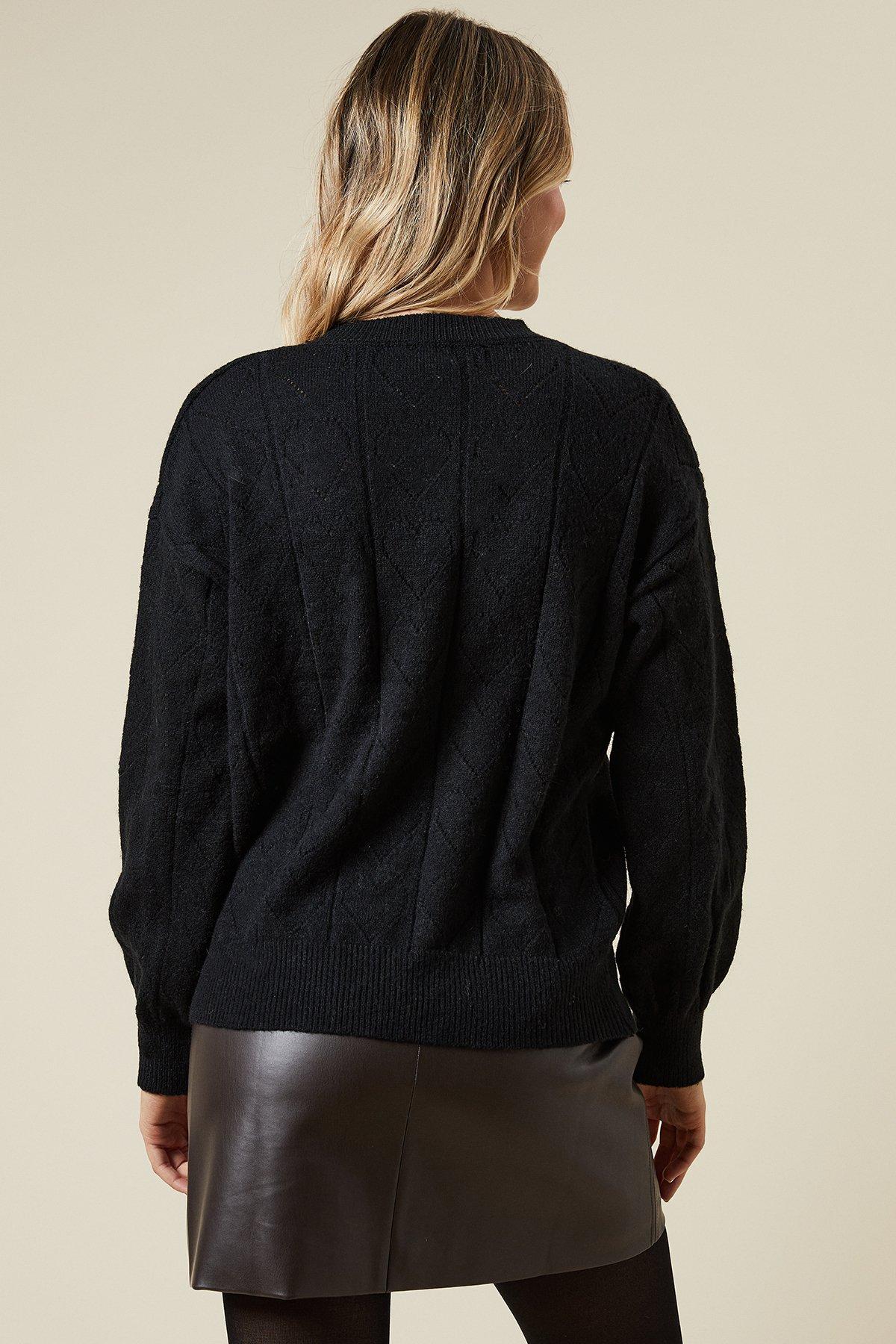 Oasis Heart Pointelle Crew Neck Jumper Black image 3