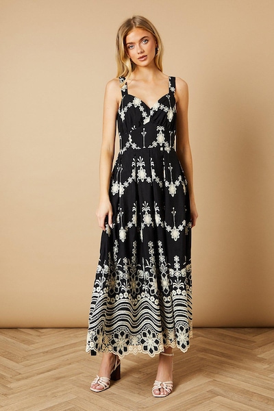 Oasis Mono Cutwork Floral Embroidered Strappy Midaxi Dress Mono