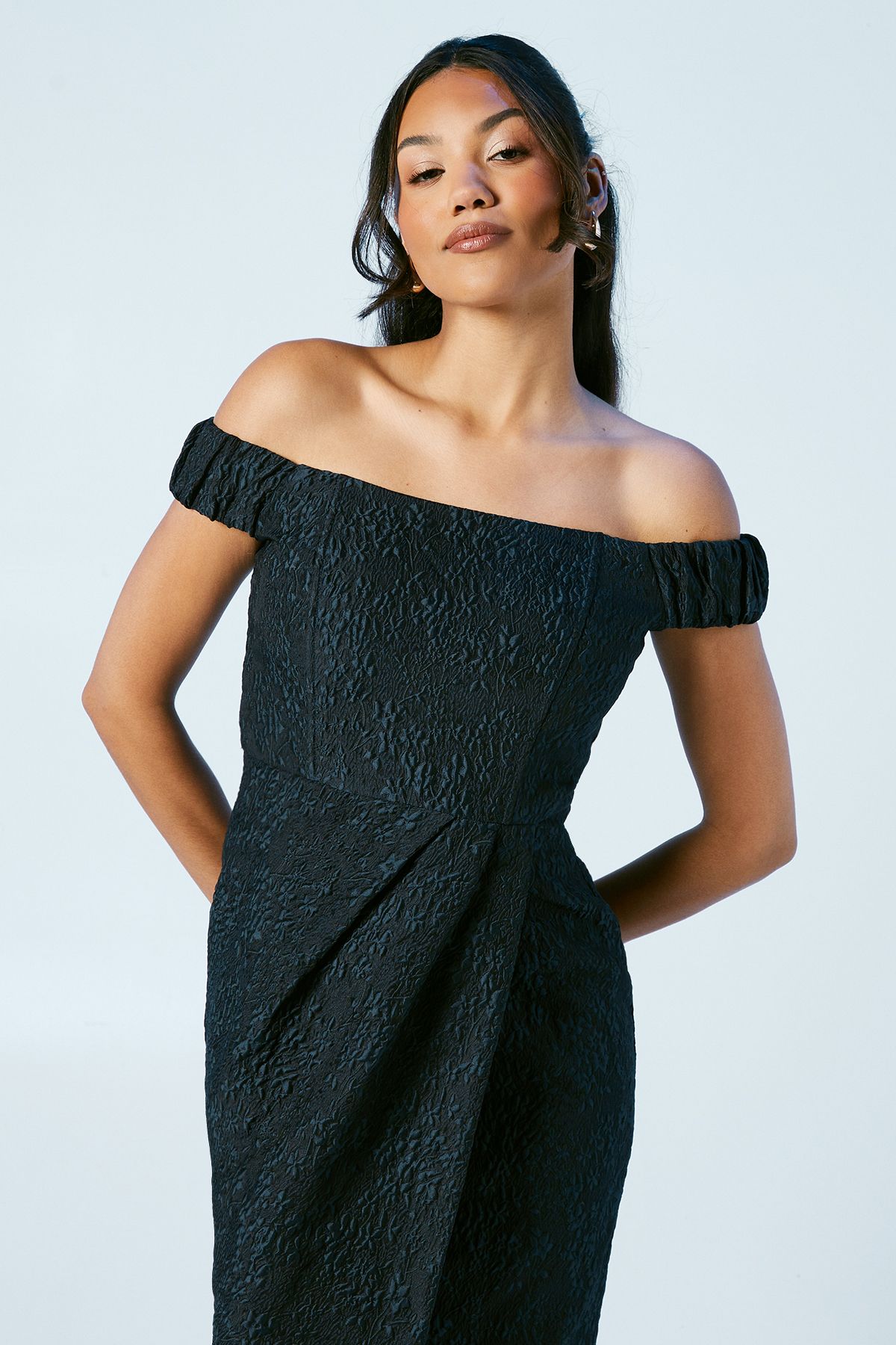 Coast Jacquard Bardot Bridesmaid Column Dress Navy image 4