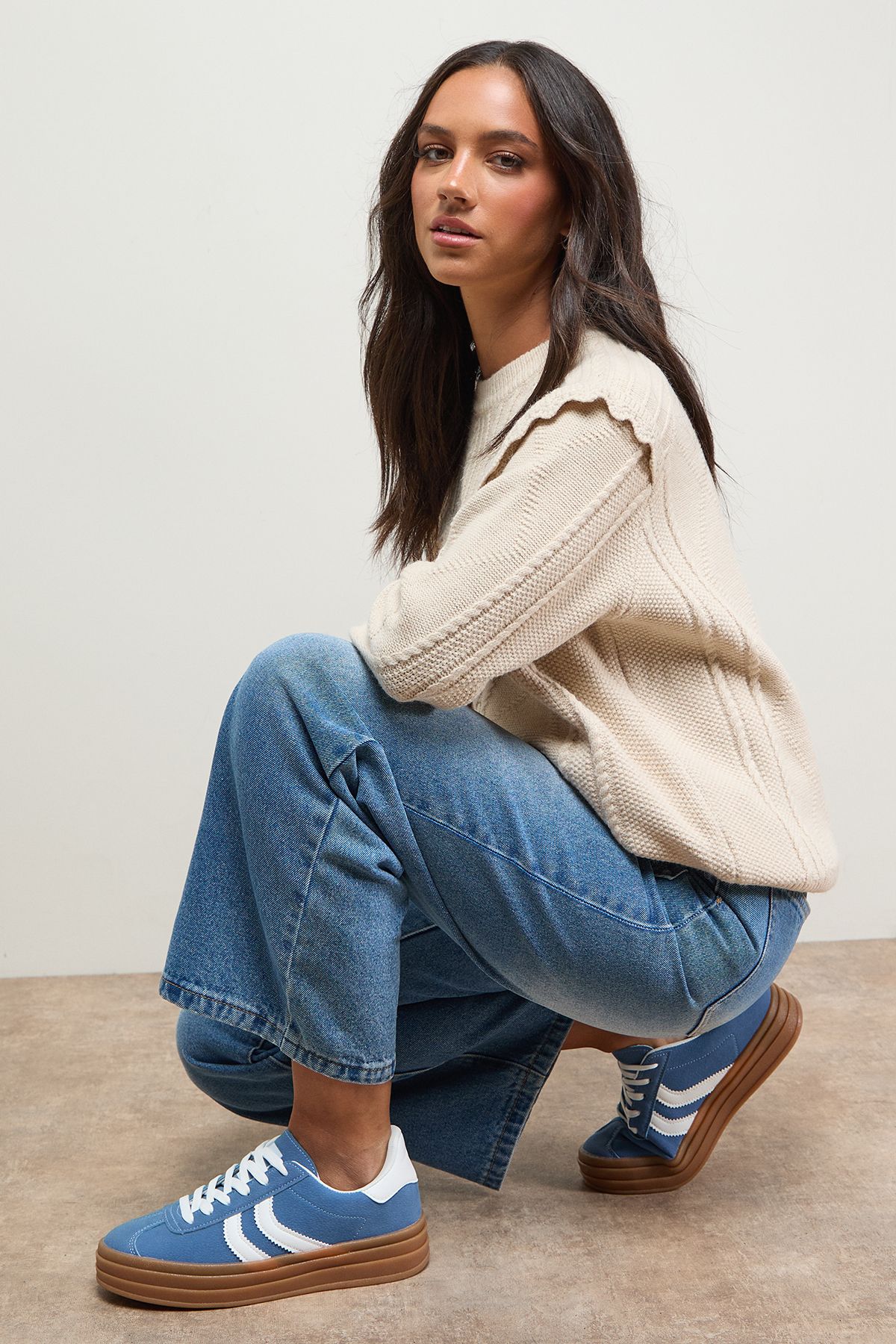 Oasis Lorina Faux Suede Lace Up Platform Trainers Blue image 2