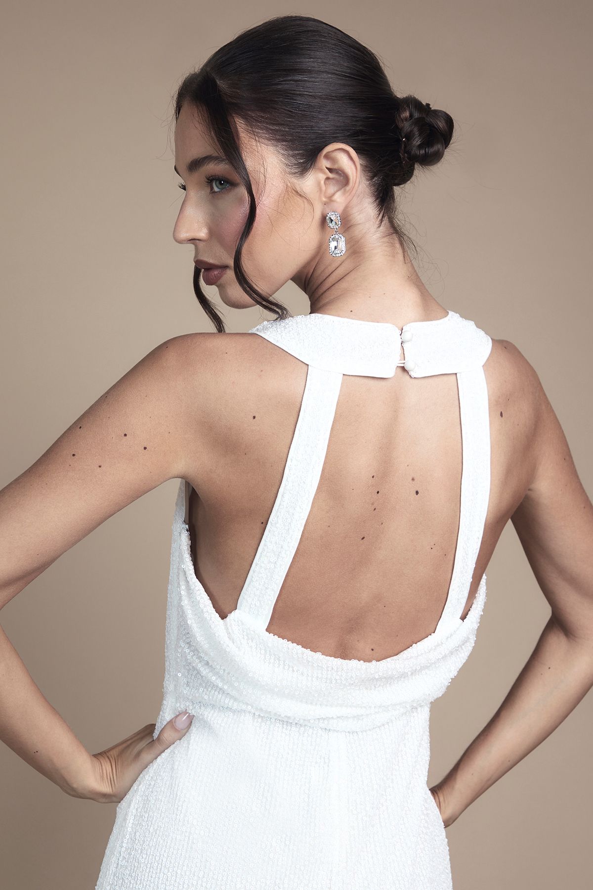 Oasis Sequin Cowl Neck Maxi Wedding Dress Ivory image 5