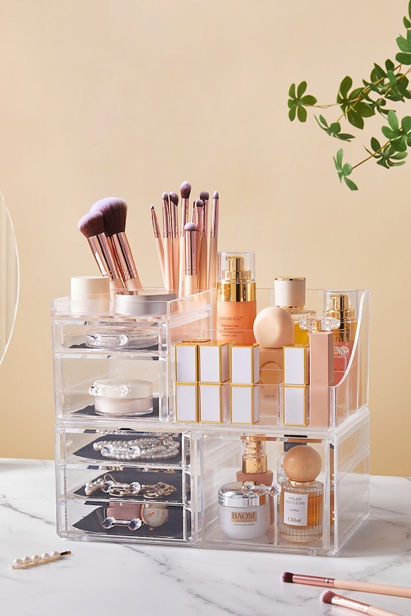 SHEONLY Large Clear Dustproof Makeup Storage Organizer Drawers Skin Care Cosmetic Display Cases