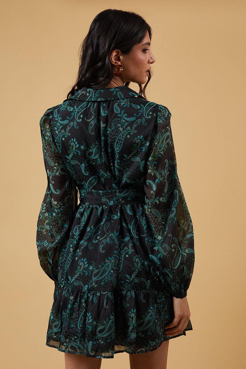 Oasis Organza Collared Mini Dress Teal image 3