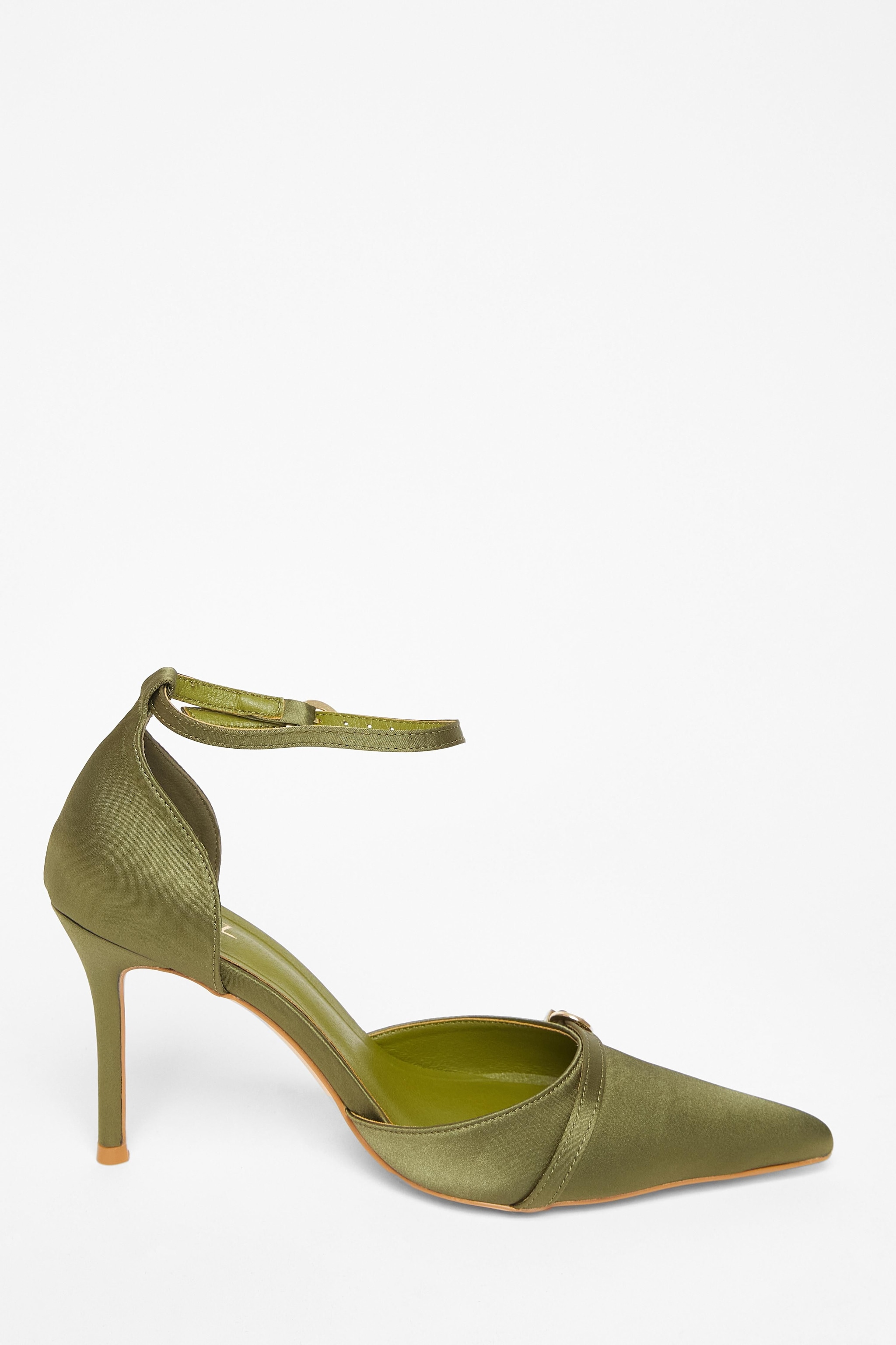 Quiz Green Satin Buckle Court Heels image 5