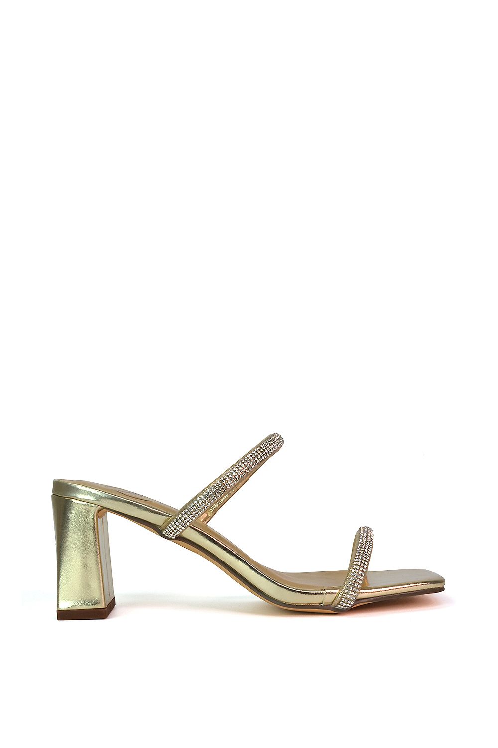 XY London 'Holden' Diamante Strap Square Toe Mid Block Heel Sandal Mules