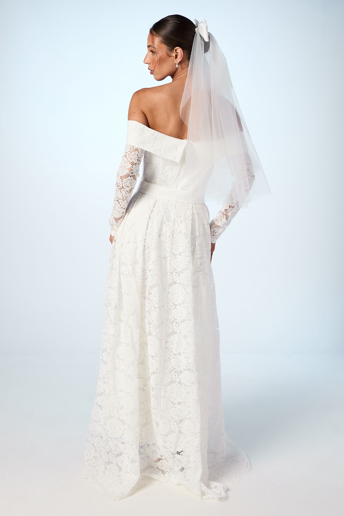 Coast Bardot Long Sleeve Lace Wedding Dress With Removeable Skirt Ivory image 3