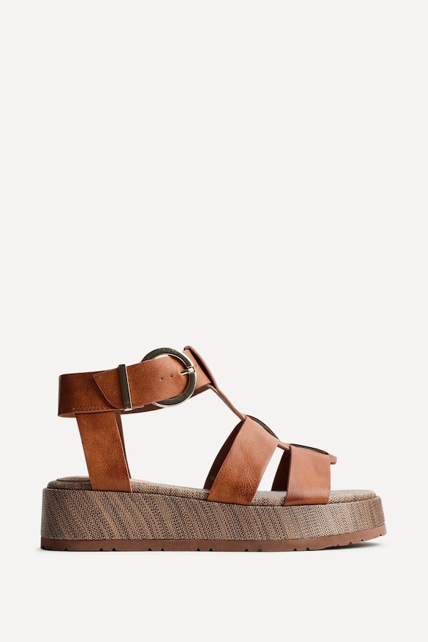 Linzi Tori Tan Faux Leather Gladiator Flatform Sandals
