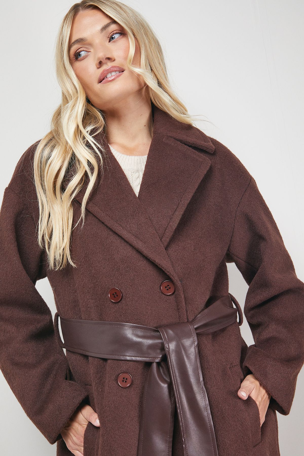 Oasis Relaxed Maxi Belted Coat Chocolate image 4