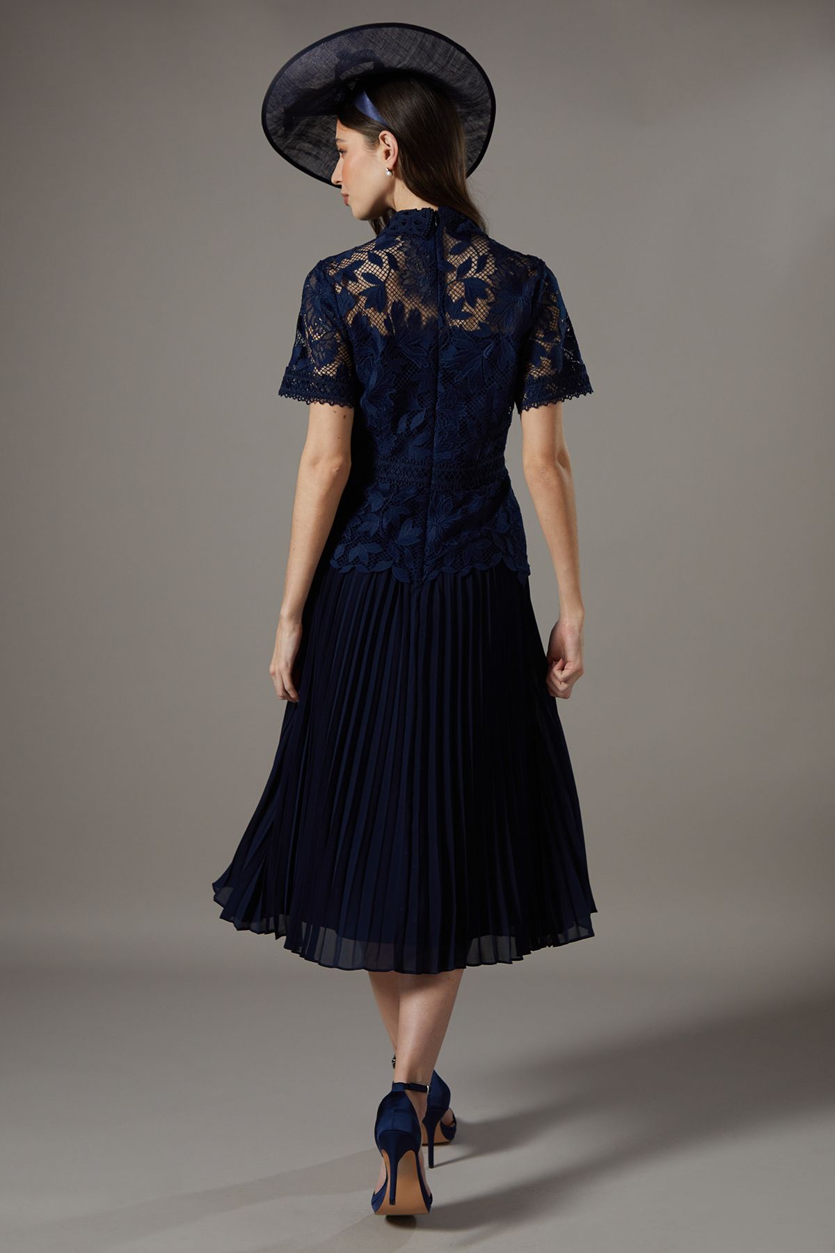 Coast Lace Top Pleated Dress Navy image 3