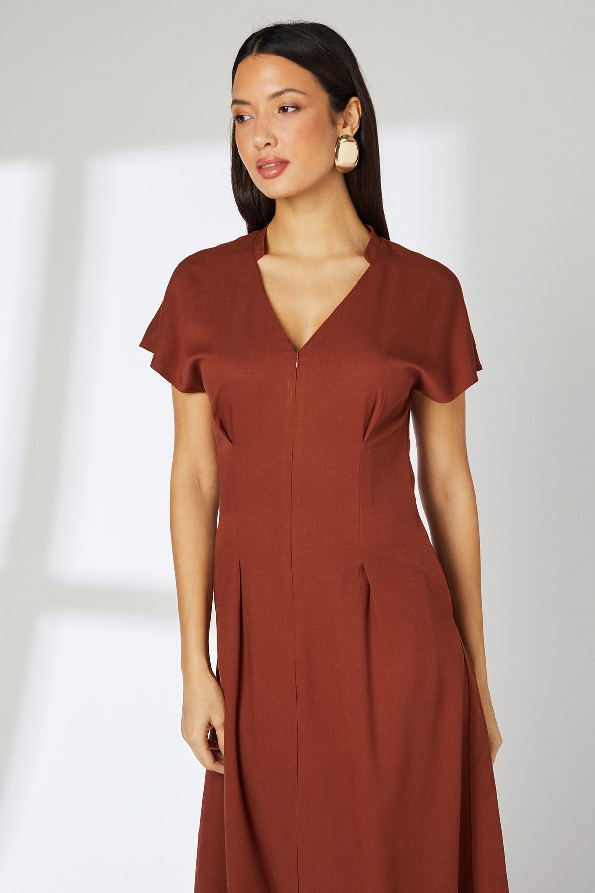 Principles Brown Seam Detail Viscose Midi Dress Chocolate image 2