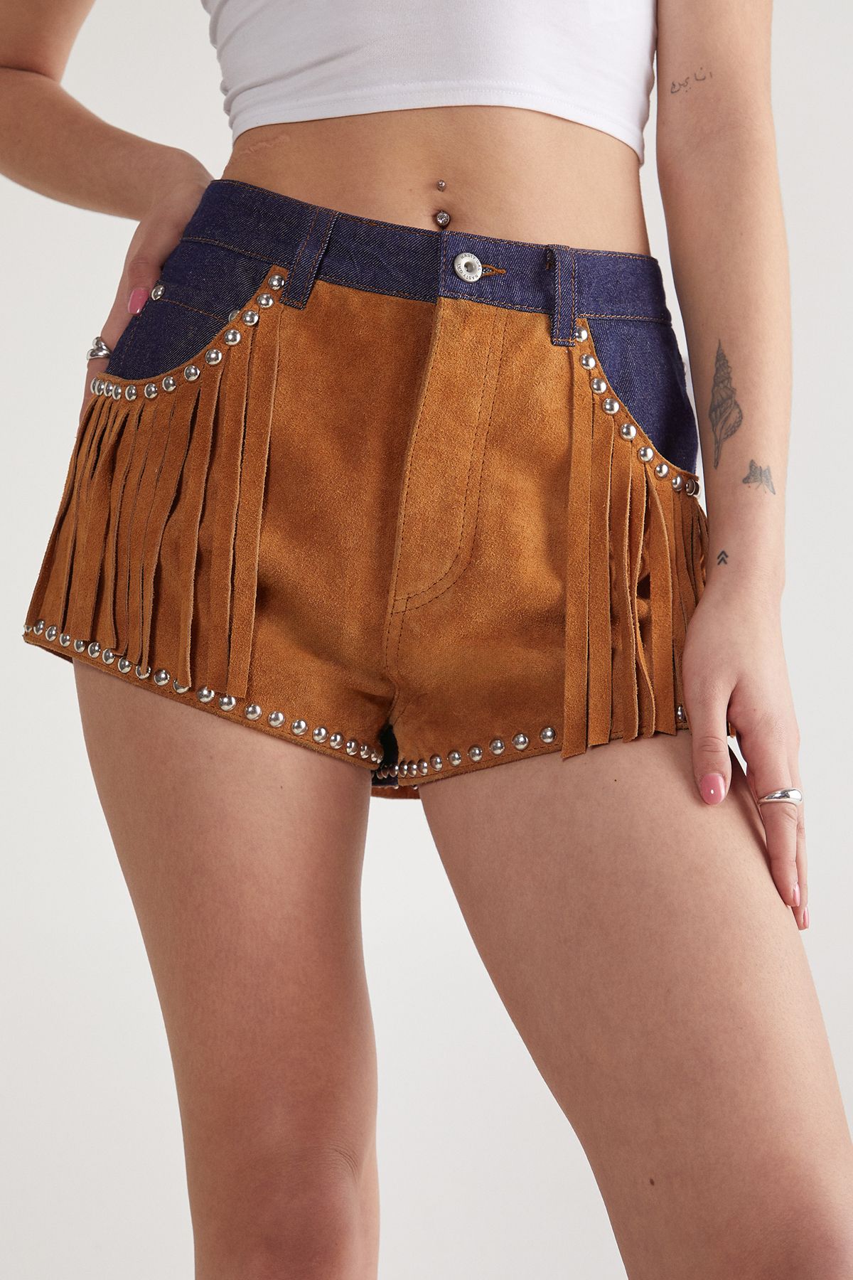 NastyGal Denim Suede Mix Short Multi image 1