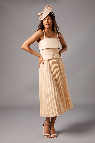 Coast Petite Square Neck Midi Dress Champagne