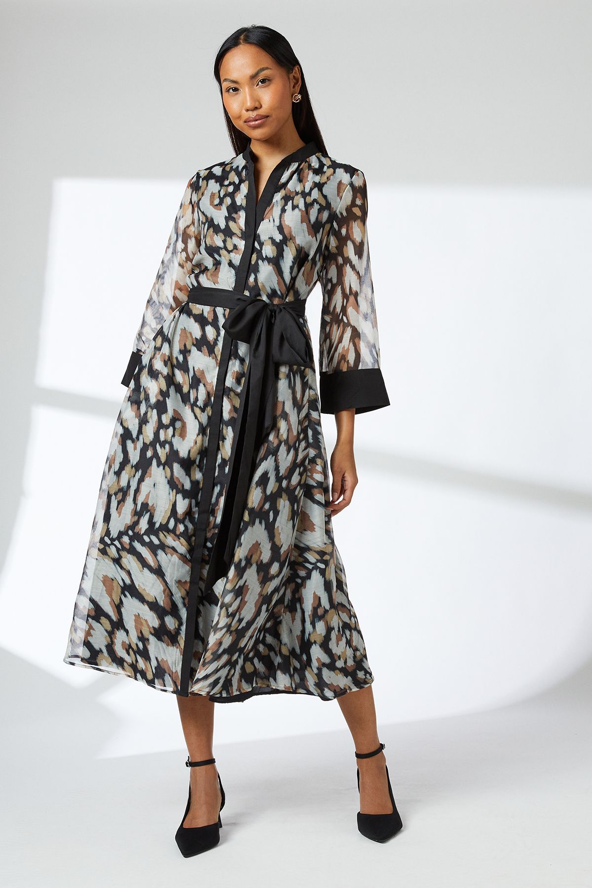 Principles Black Belted Contrast Detail Collarless Shirt Dress Black image 4